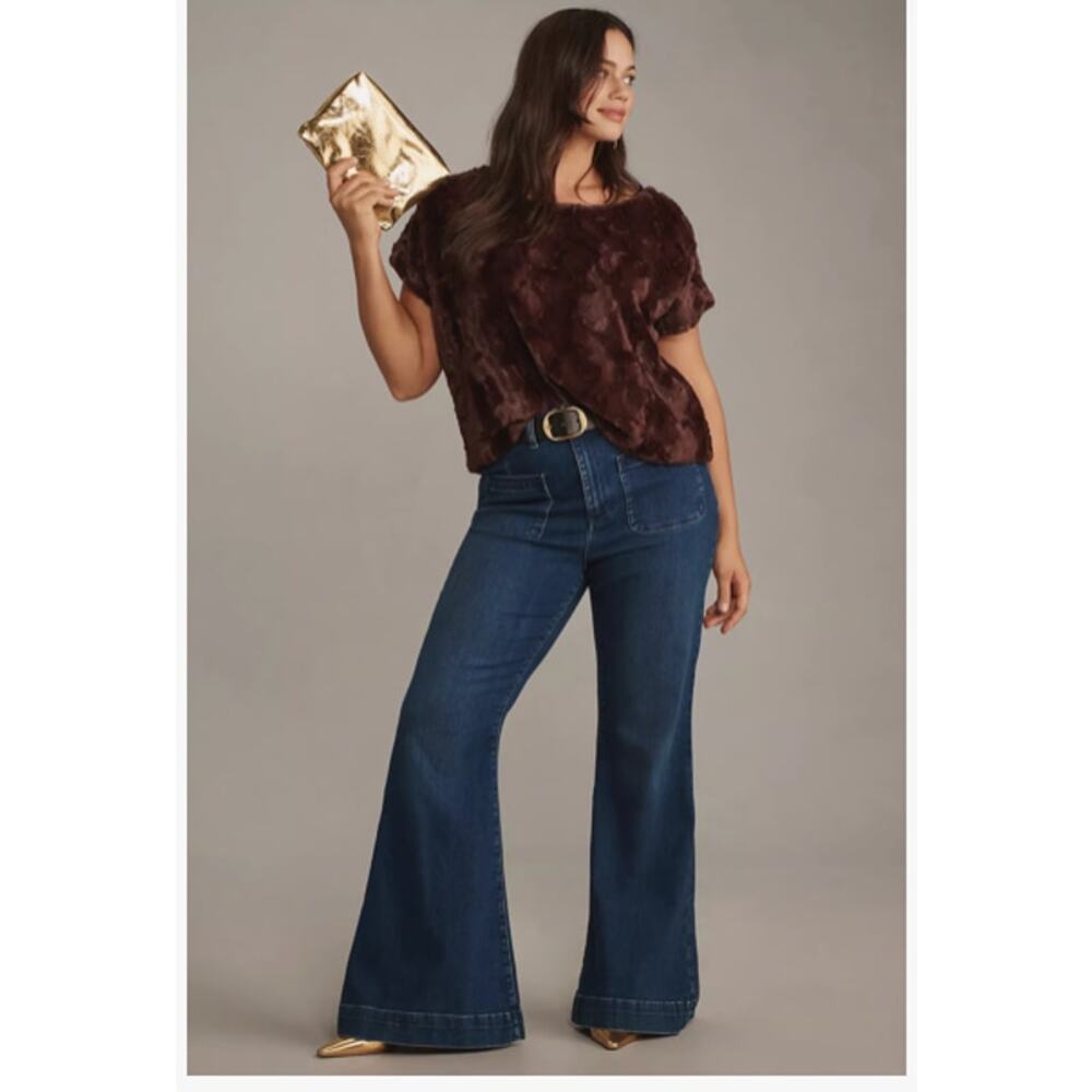 Anthropologie Maeve Faux Fur Top 3X NWT Brown Plush Boho Glam Holiday Plus Size